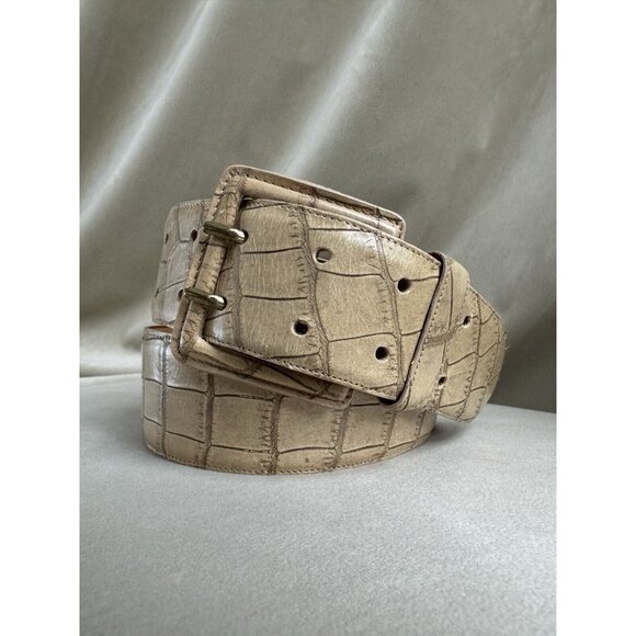 Giorgio Armani leather belt croc embossed Neutral Beige Vintage 93cm 36.5 In main image 4